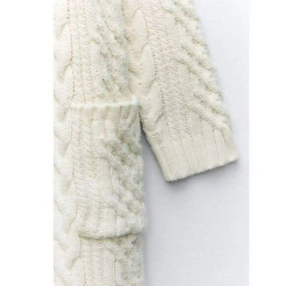 ZARA LONG CABLE KNIT COAT LONG SLEEVES WHITE - Picture 6 of 11